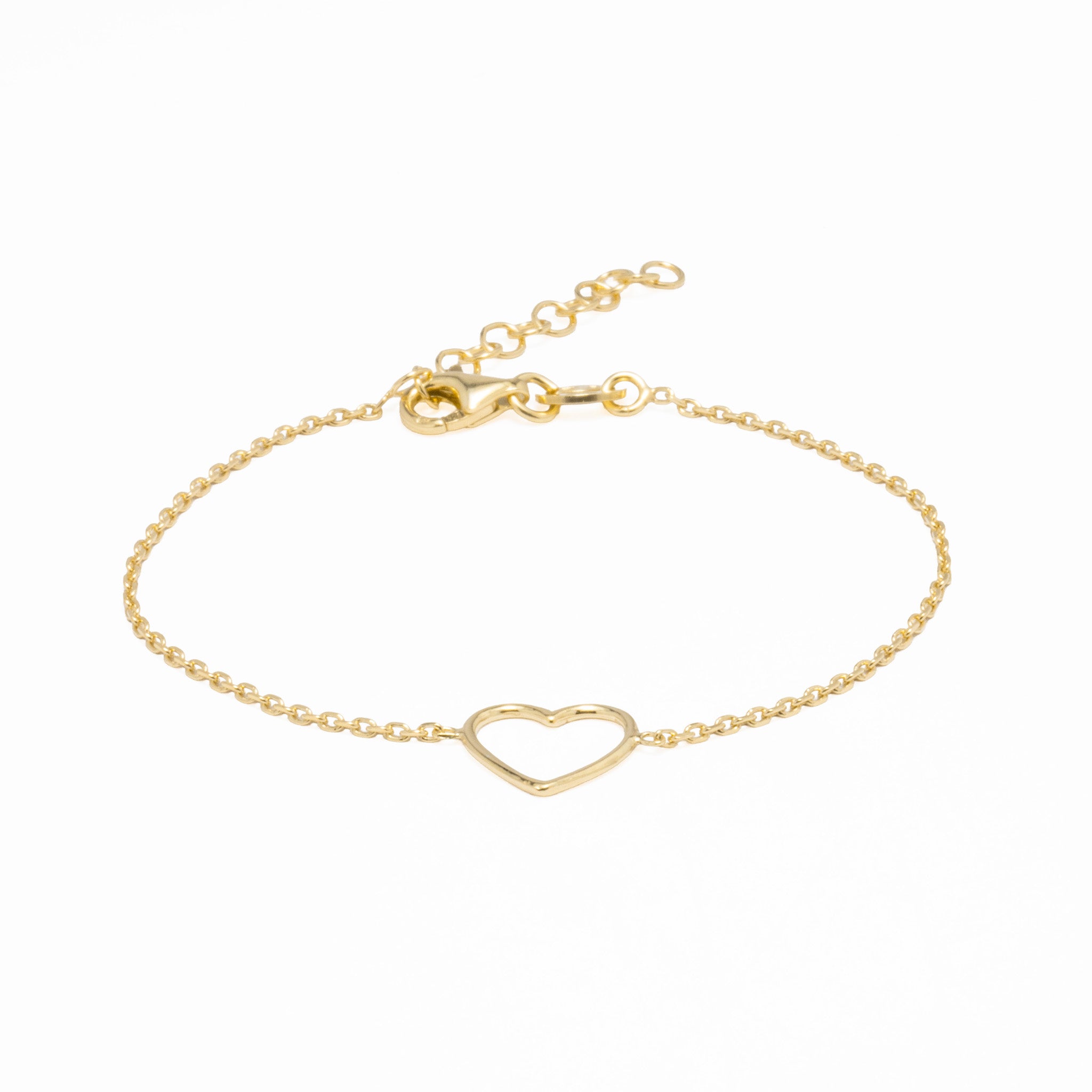 Pulseira em Prata Dourada - Coração