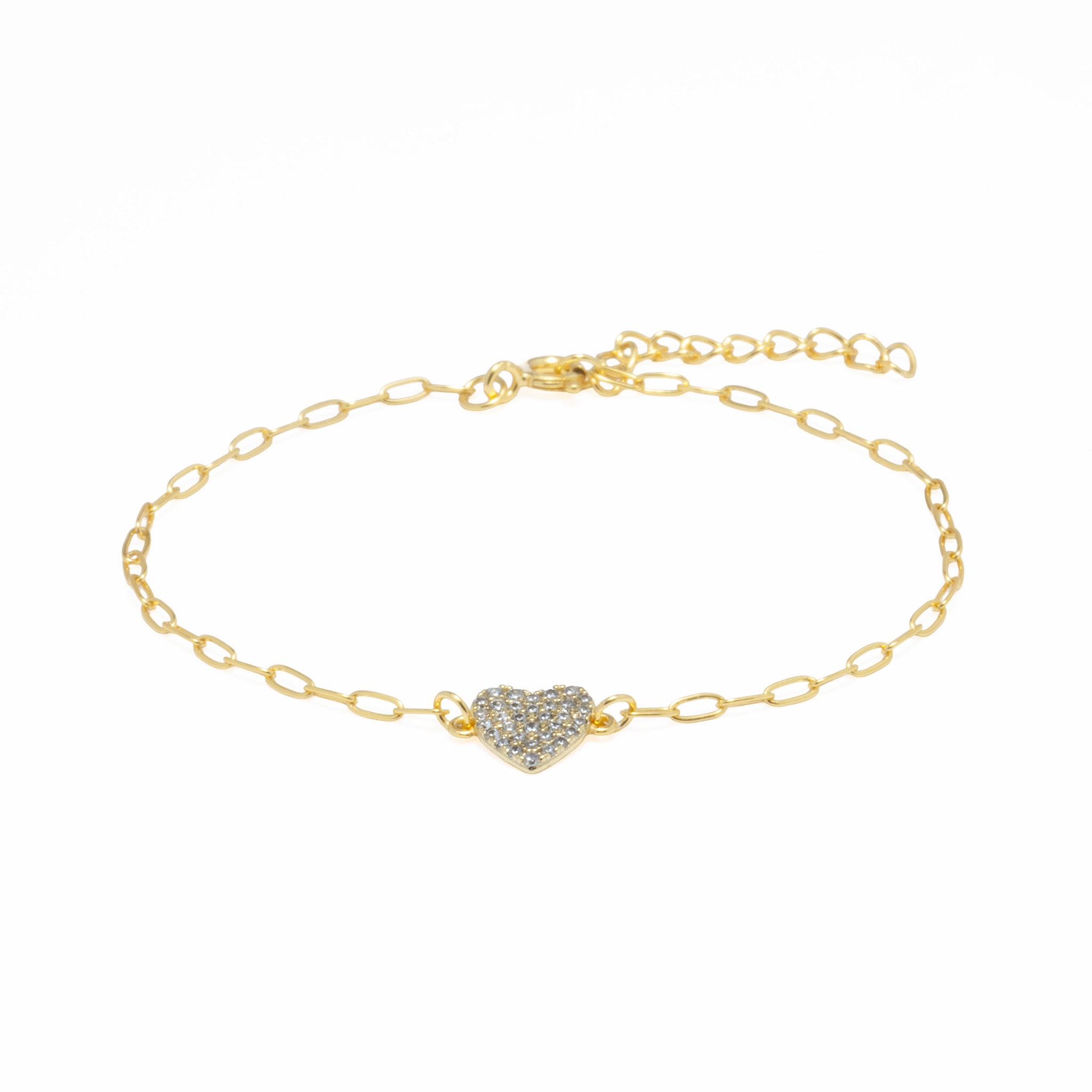 Pulseira em Prata Dourada com Zircônias - Coração