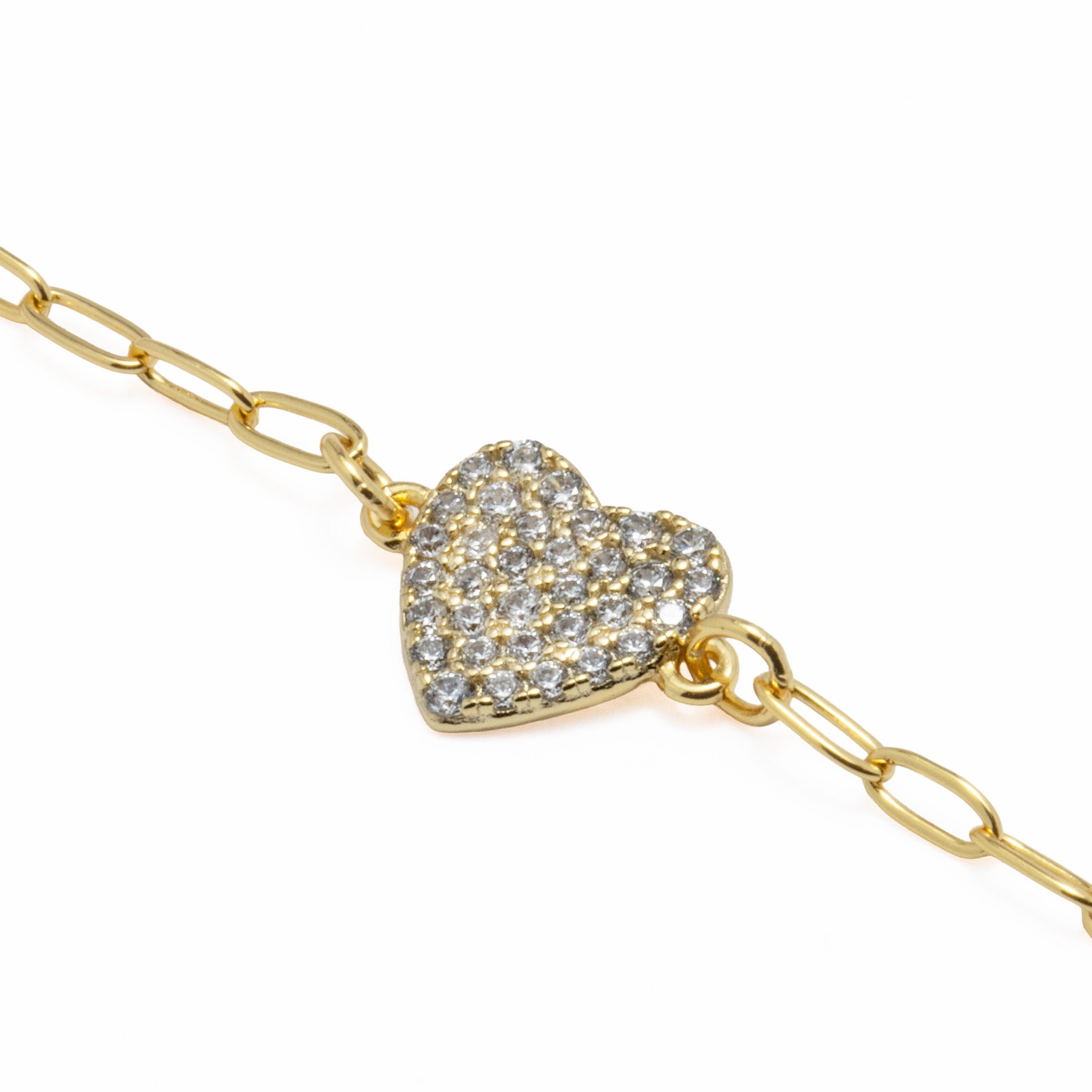 Pulseira em Prata Dourada com Zircônias - Coração