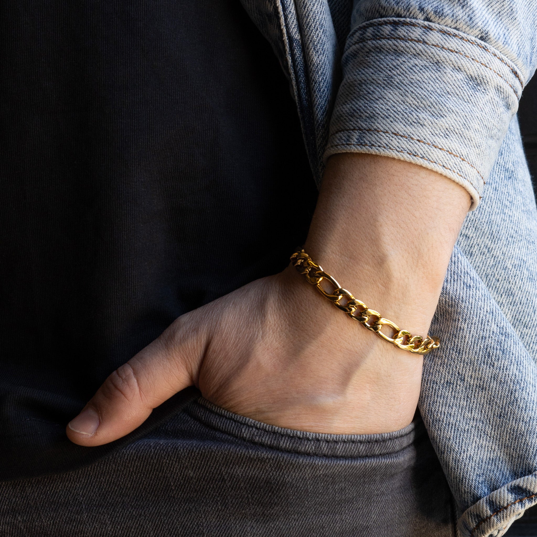 Pulseira Aço Dourado com Malha 3+1