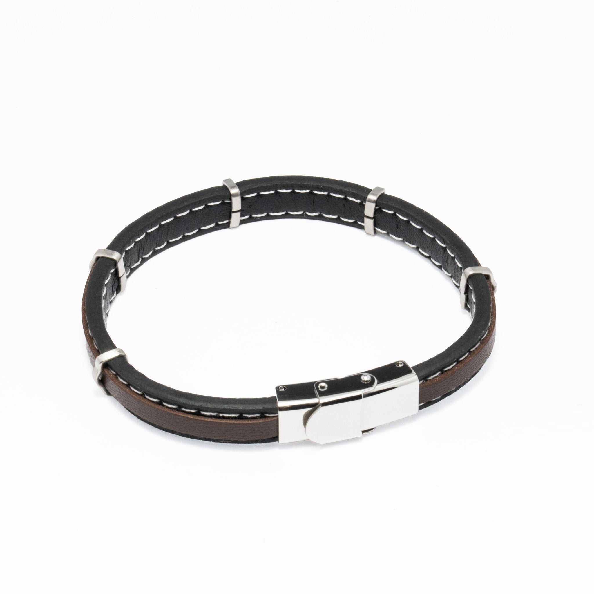 Pulseira de Aço e Couro