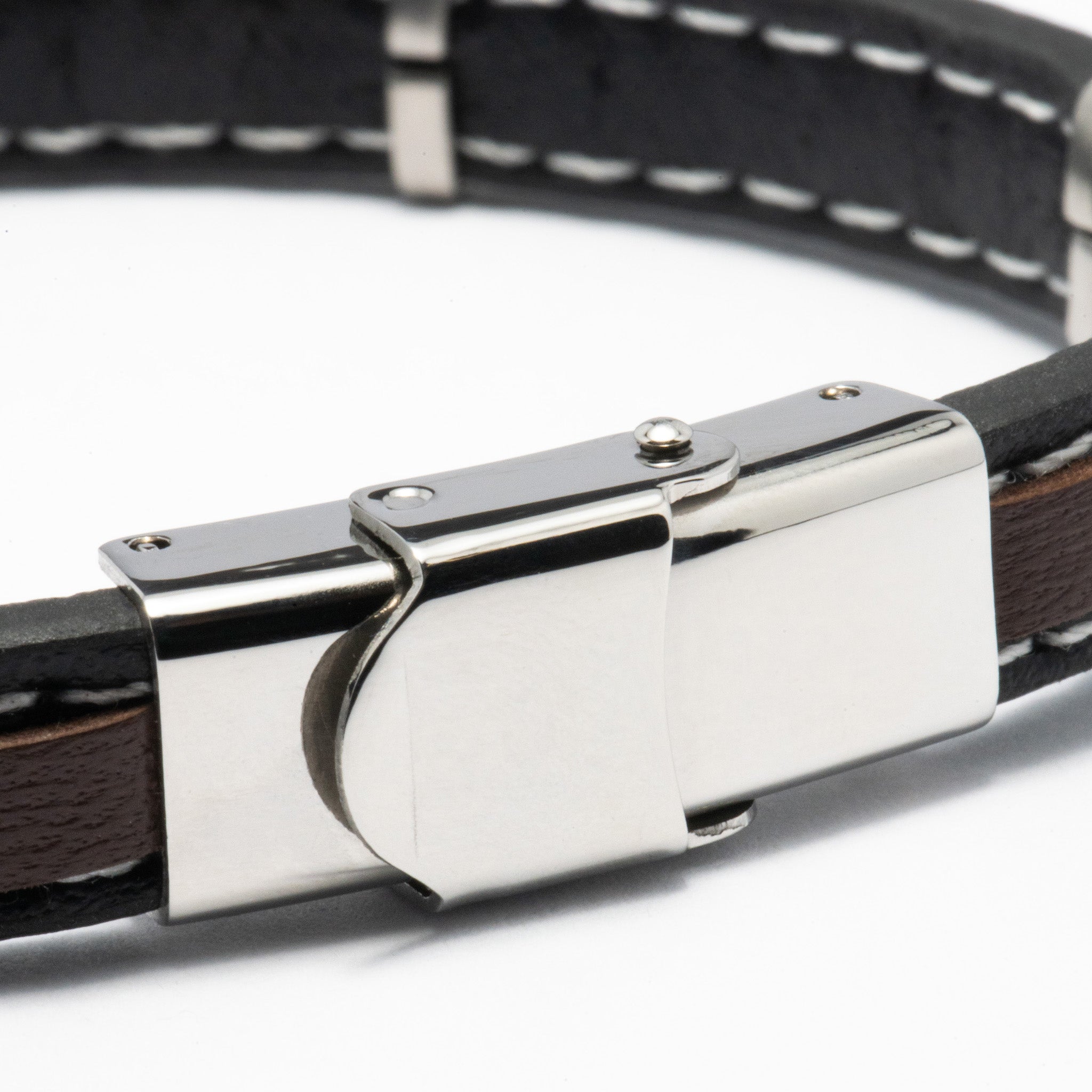 Pulseira de Aço e Couro