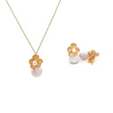 Conjunto Colar e Brincos Prata Dourada com Pérolas - Coleção Flower