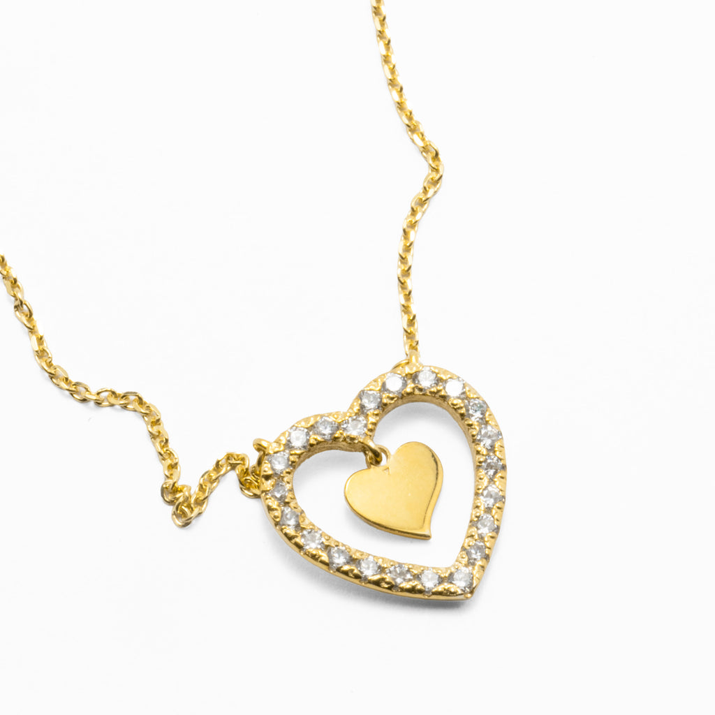 Colar Prata com Zirônias - Coração