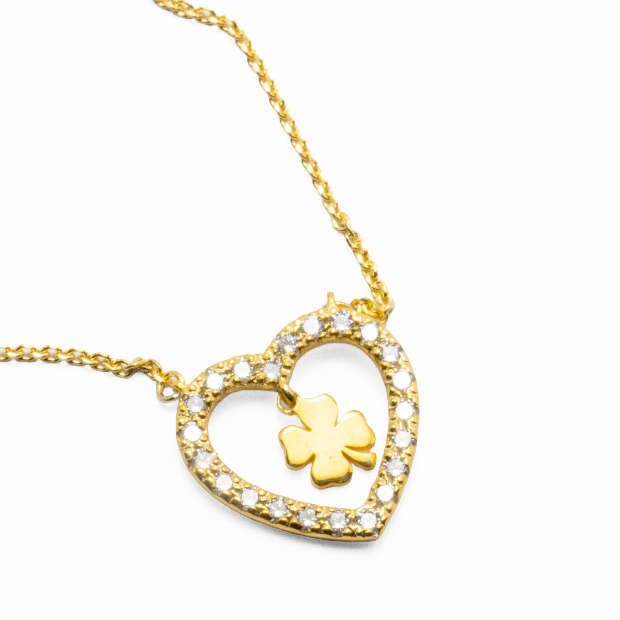 Colar Prata com Zircônias - Trevo