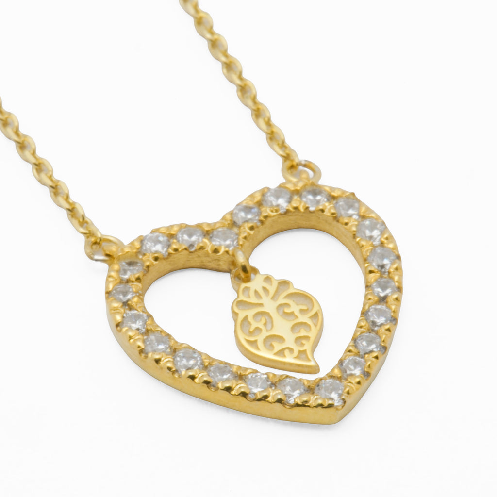 Colar Prata Dourada com Zircônias - Coração de Viana