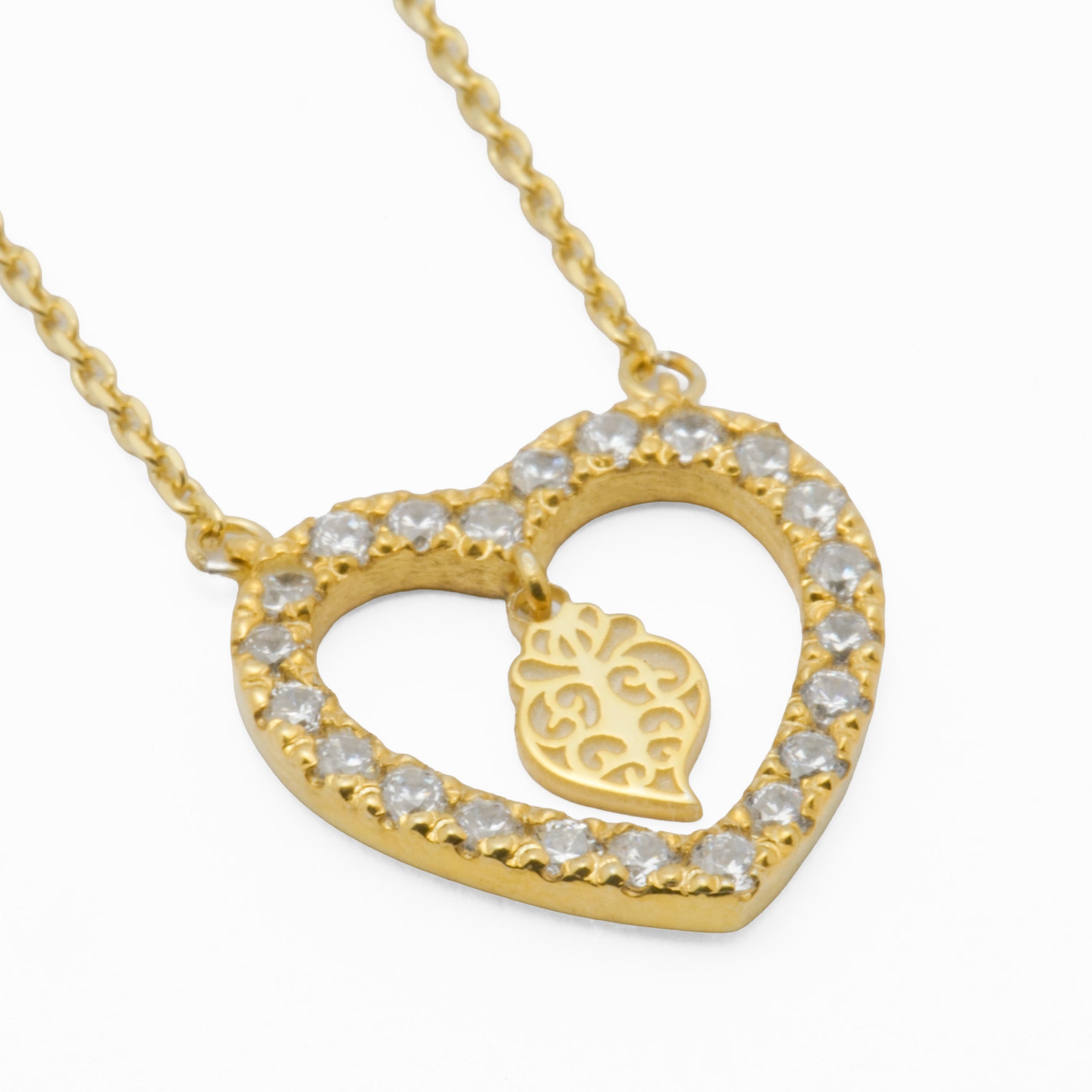 Colar Prata Dourada com Zircônias - Coração de Viana