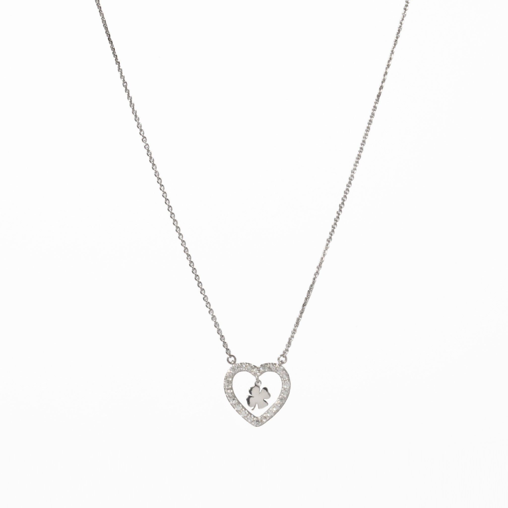 Colar Prata com Zircônias - Trevo