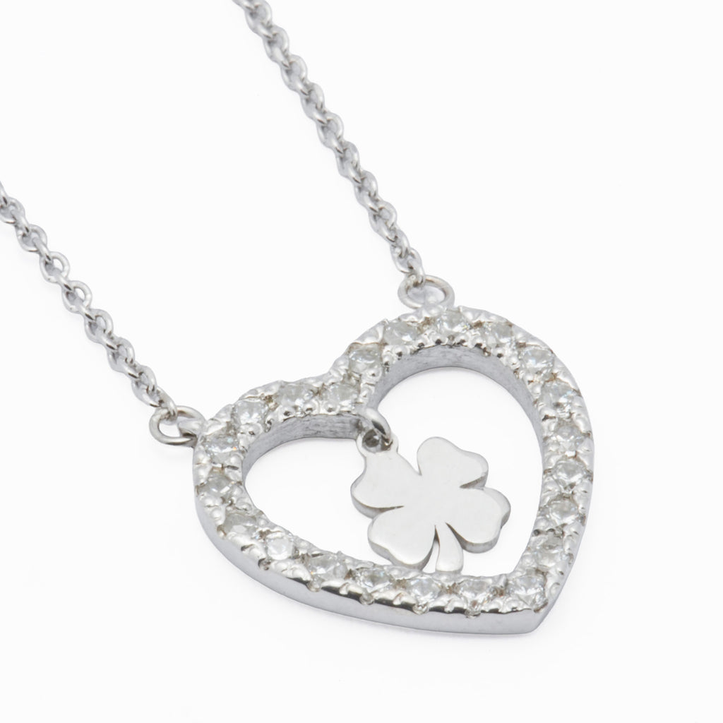 Colar Prata com Zircônias - Trevo