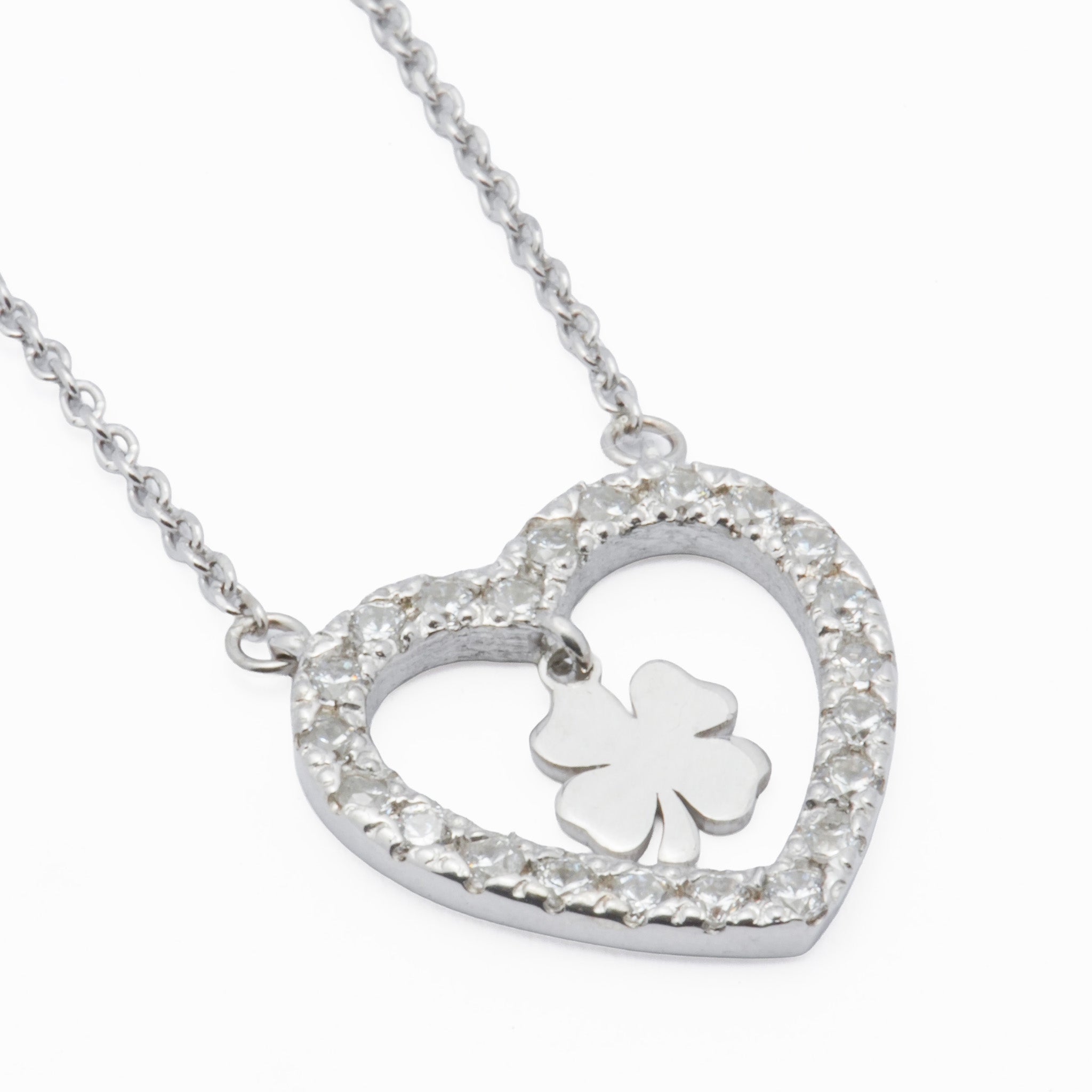 Colar Prata com Zircônias - Trevo