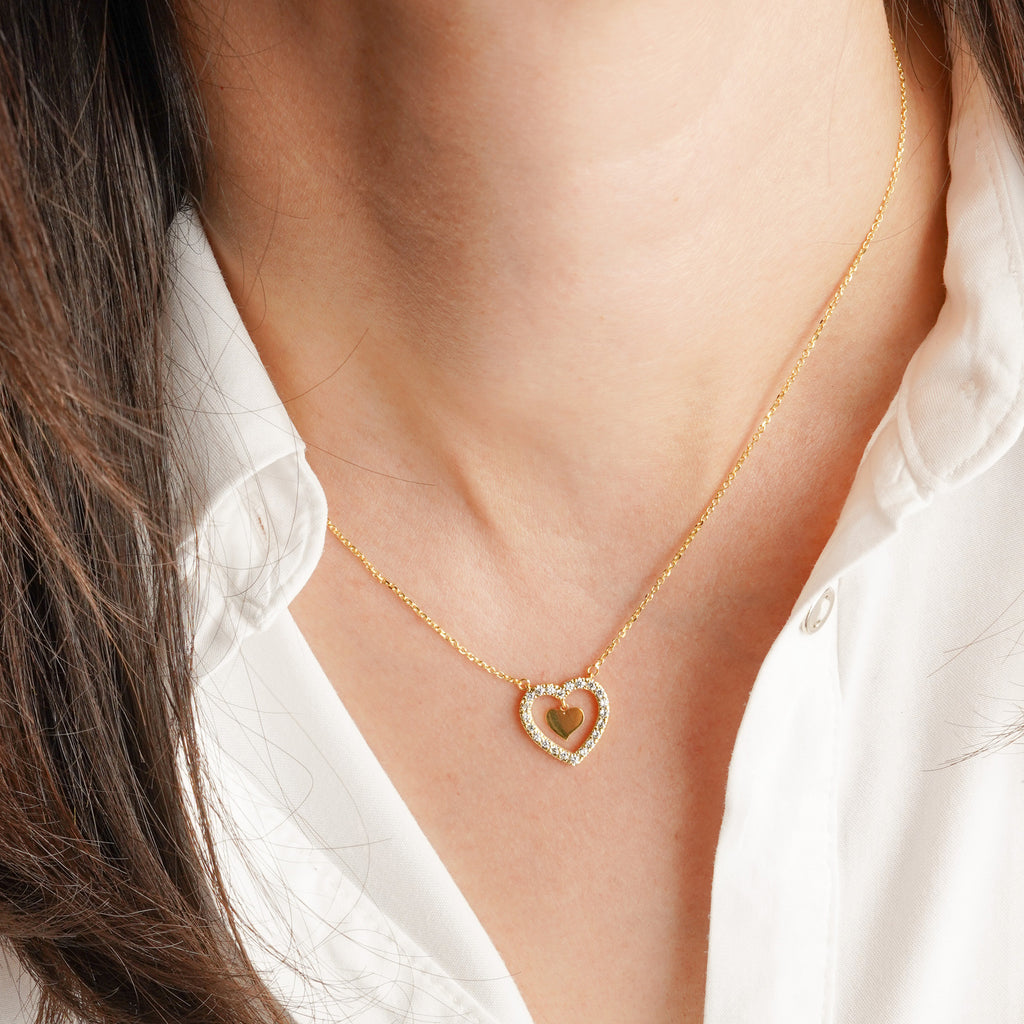 Colar Prata com Zirônias - Coração