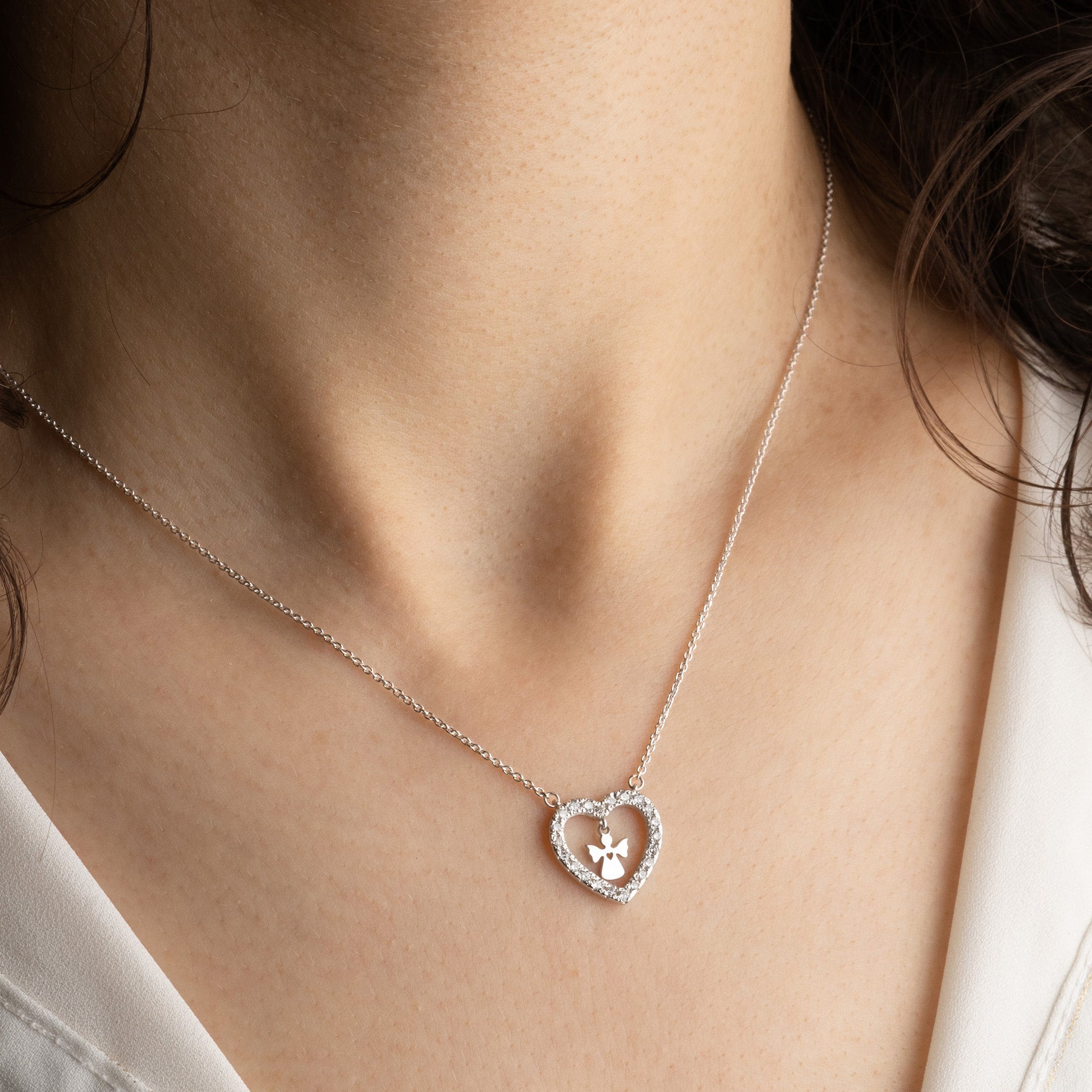 Colar Prata com Zircônias - Anjo