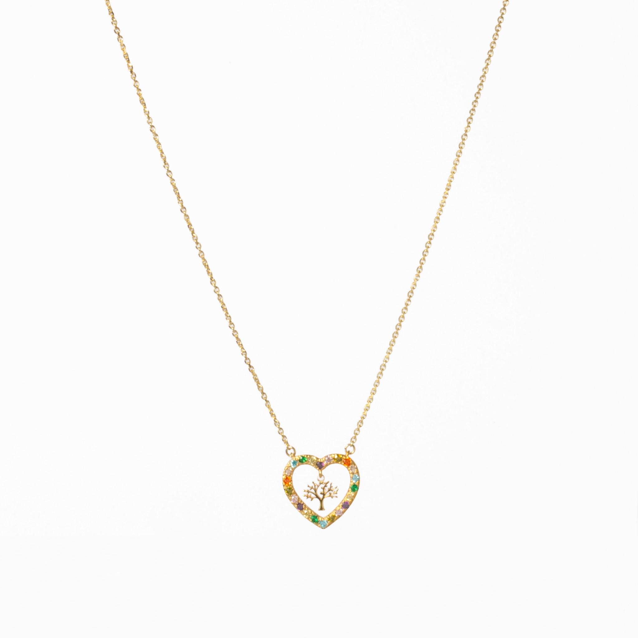 Colar Prata com Zircônias Coloridas - Arvore da vida