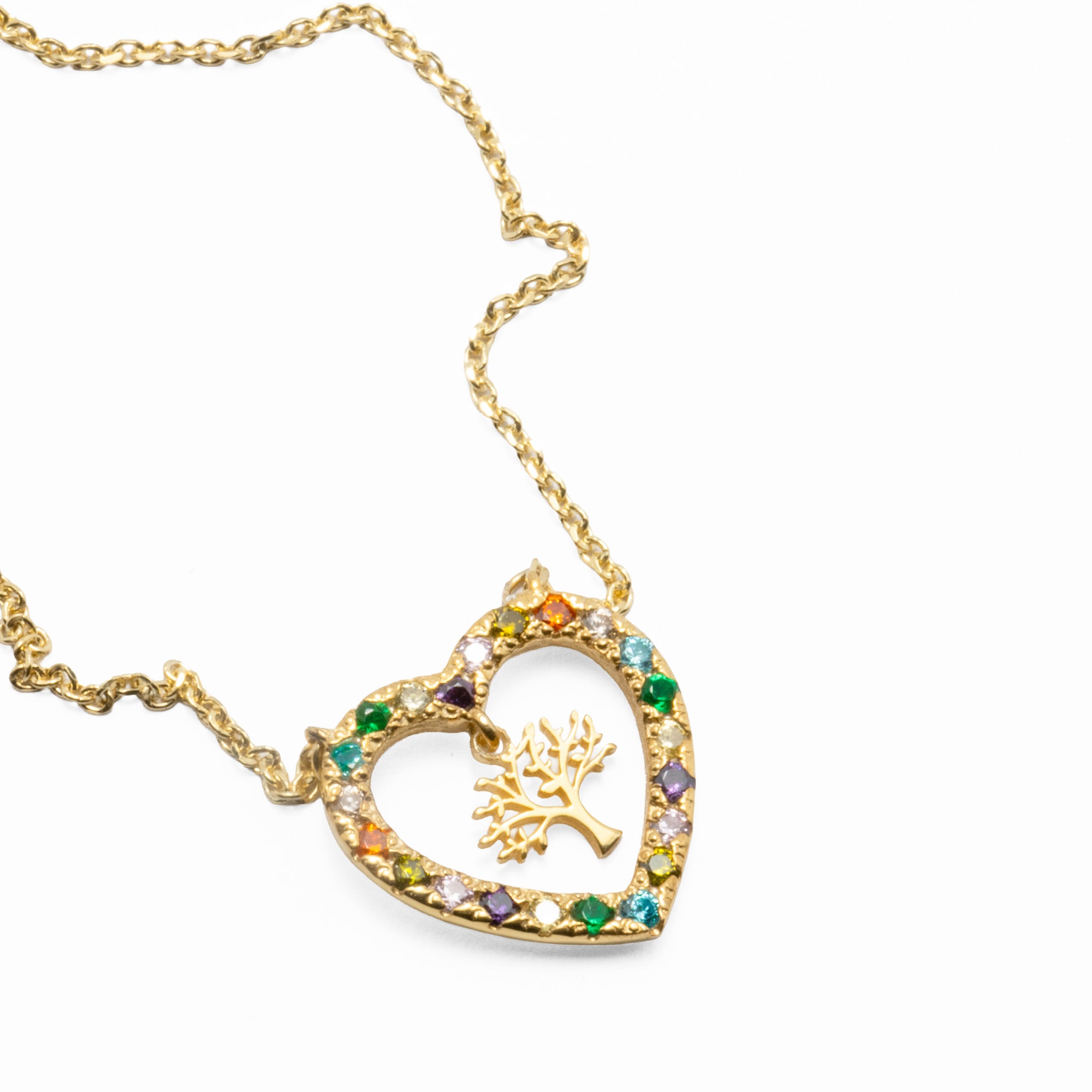 Colar Prata com Zircônias Coloridas - Arvore da vida