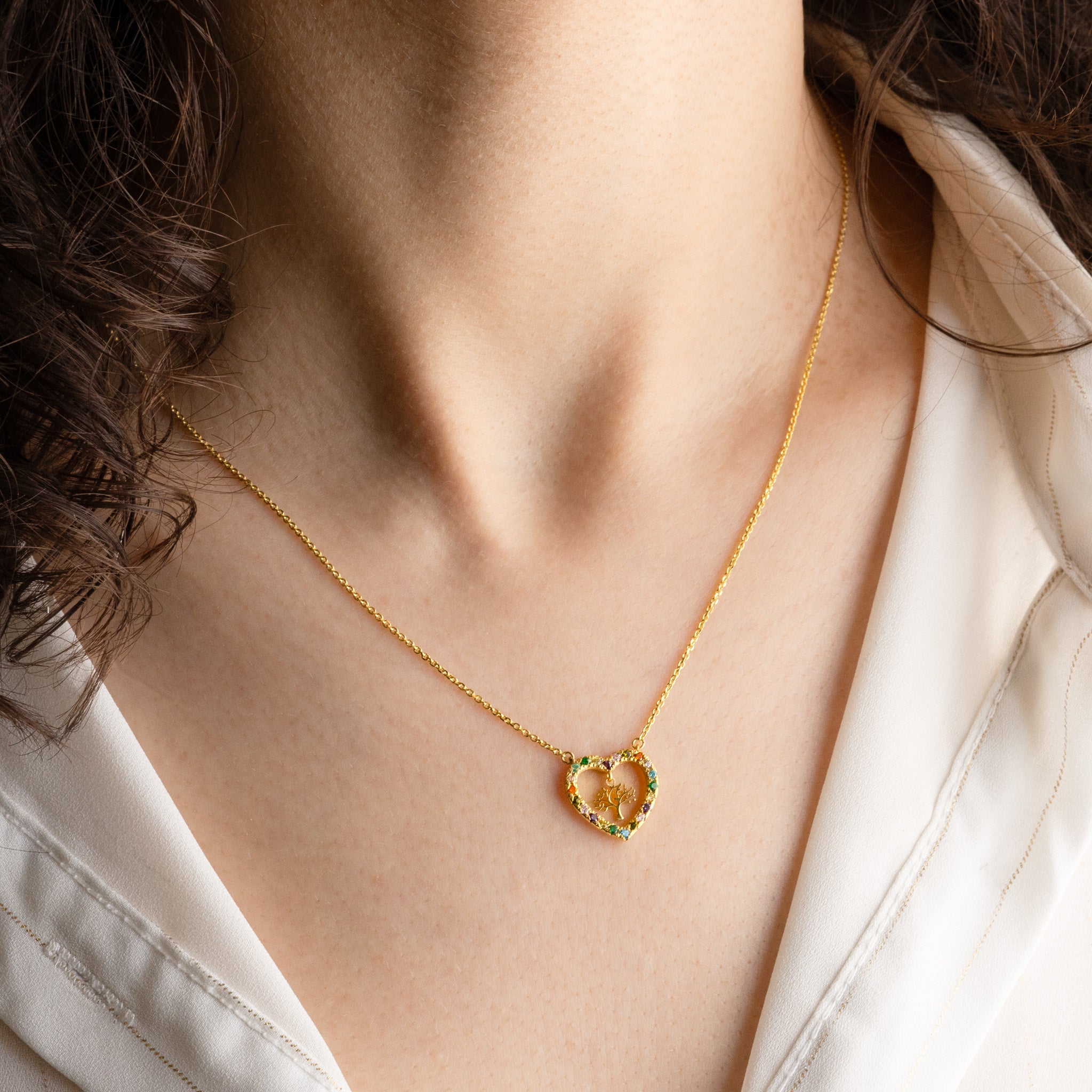 Colar Prata com Zircônias Coloridas - Arvore da vida