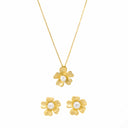 Conjunto Colar e Brincos em Prata Dourada - Flor