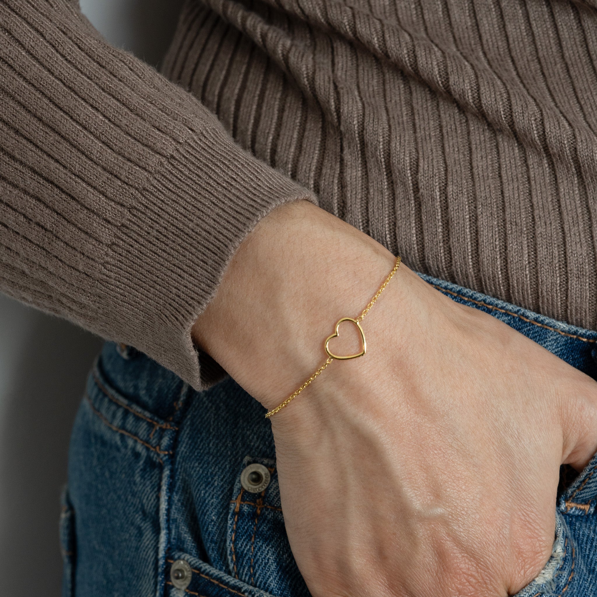 Pulseira em Prata Dourada - Coração