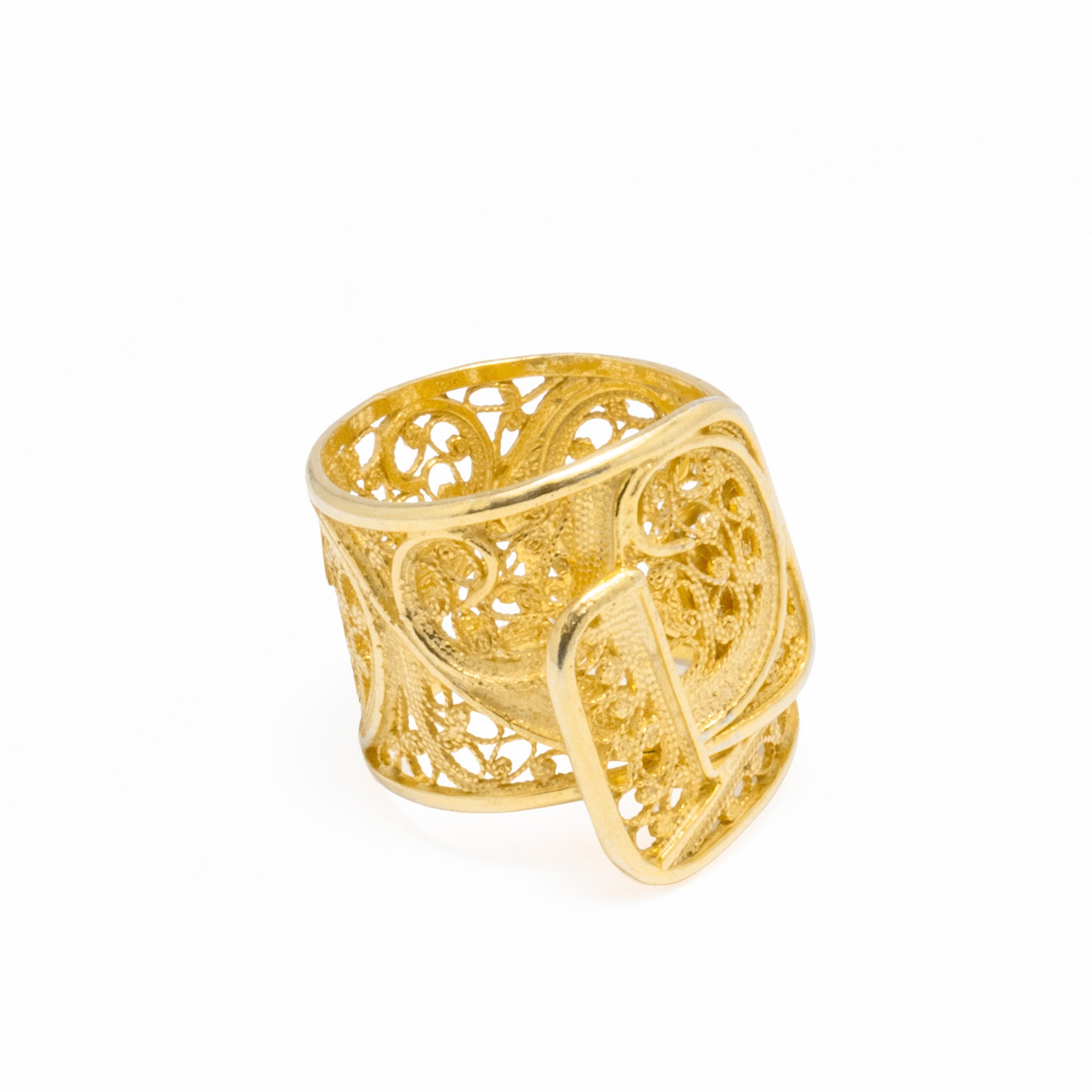 Anel Prata Dourada em Filigrana