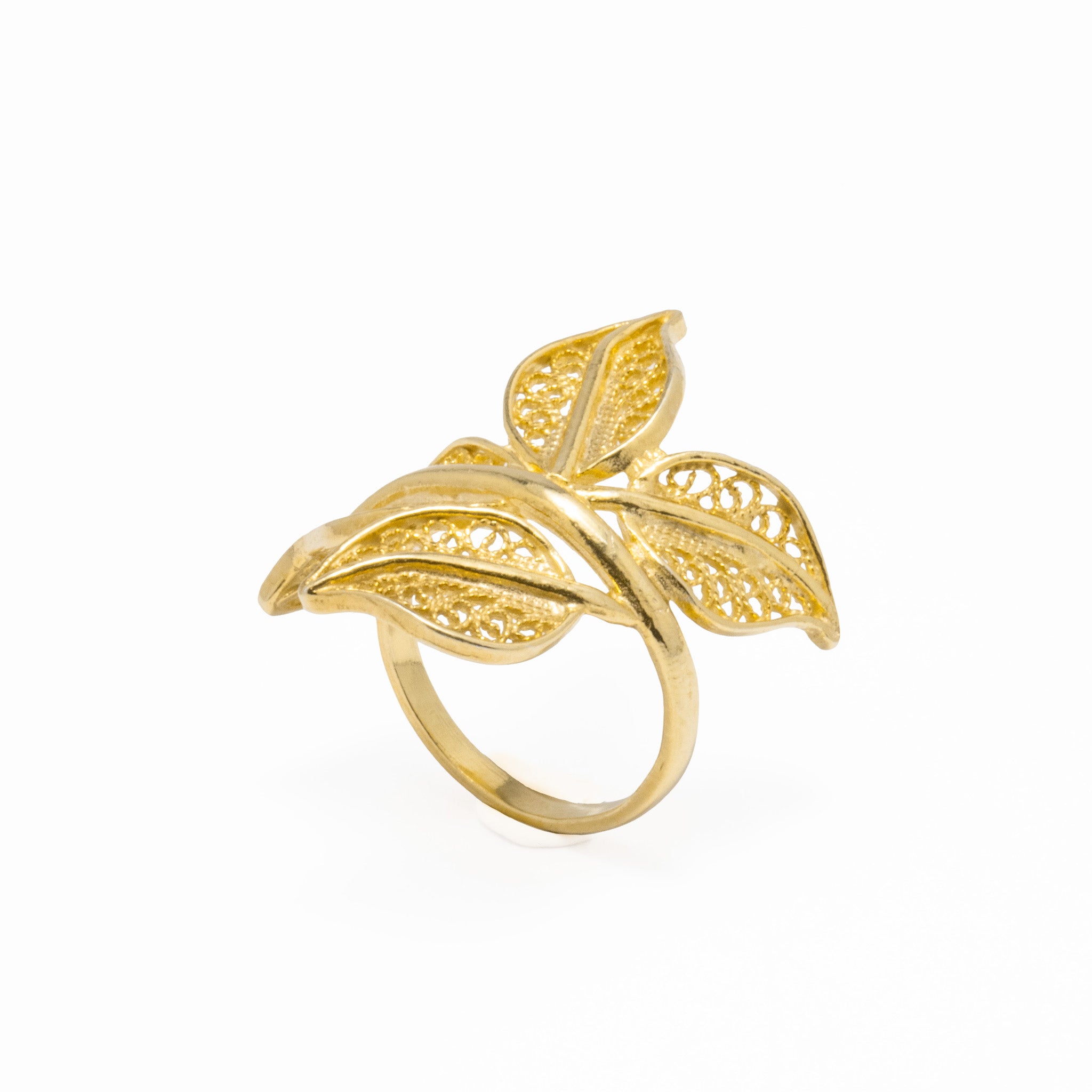 Anel Prata Dourada Filigrana