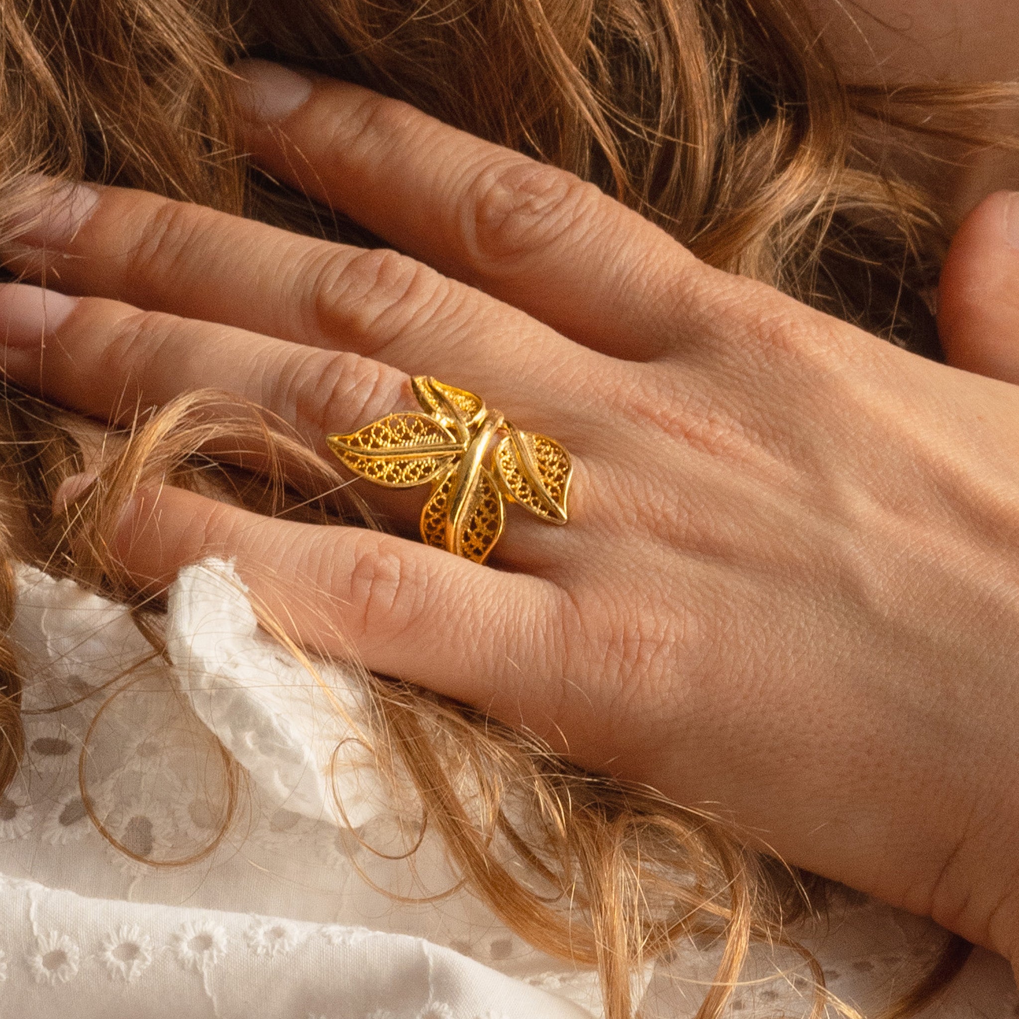 Anel Prata Dourada Filigrana