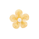 Alfinete Flor em Filigrana com Pérola - Prata Dourada