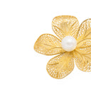 Alfinete Flor em Filigrana com Pérola - Prata Dourada