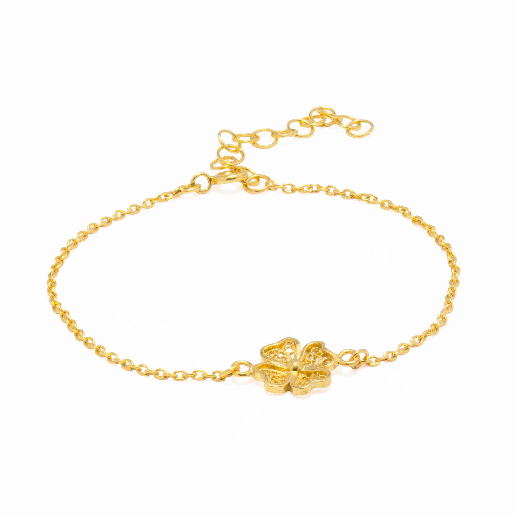 Pulseira Prata Dourada Filigrana - Trevo