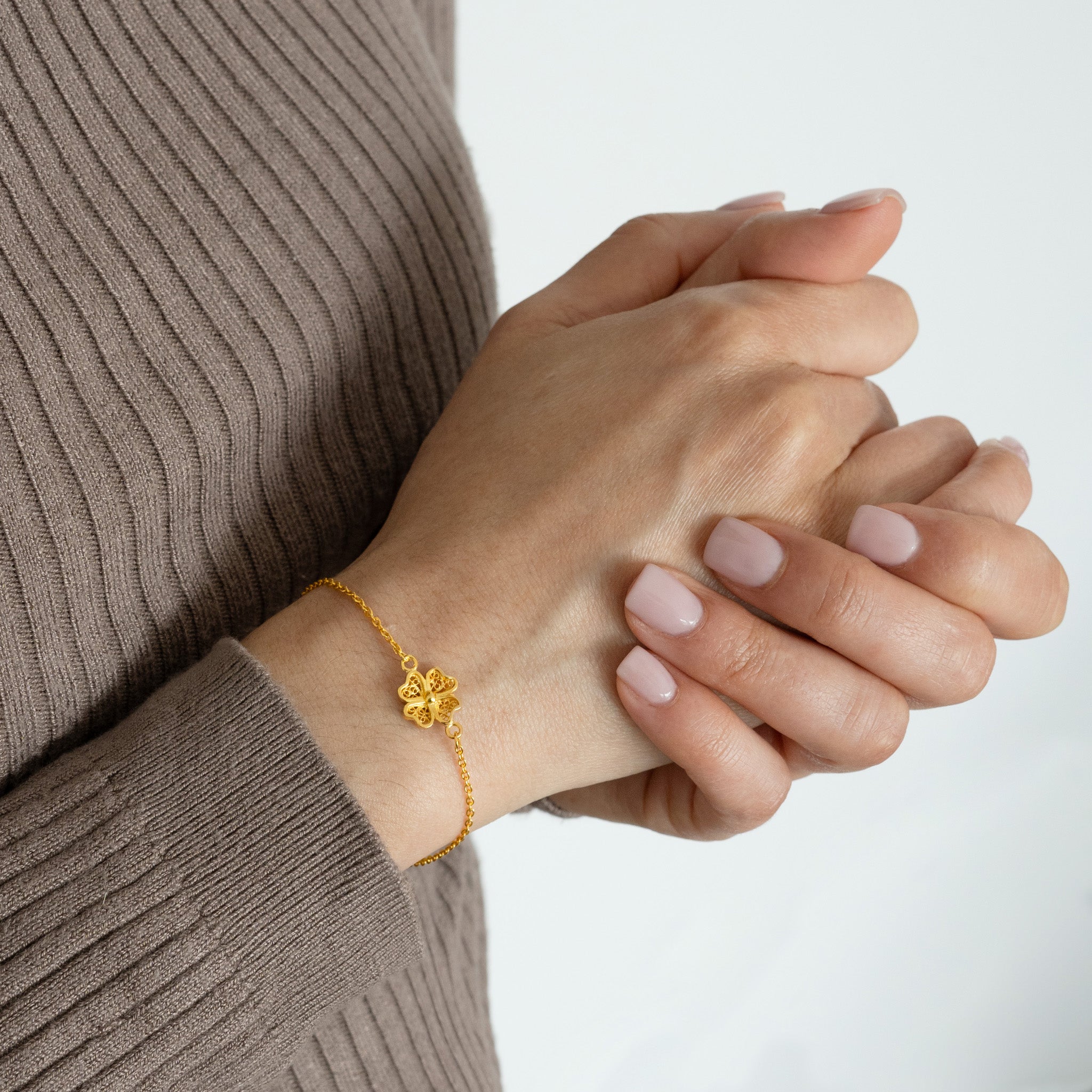 Pulseira Prata Dourada Filigrana - Trevo