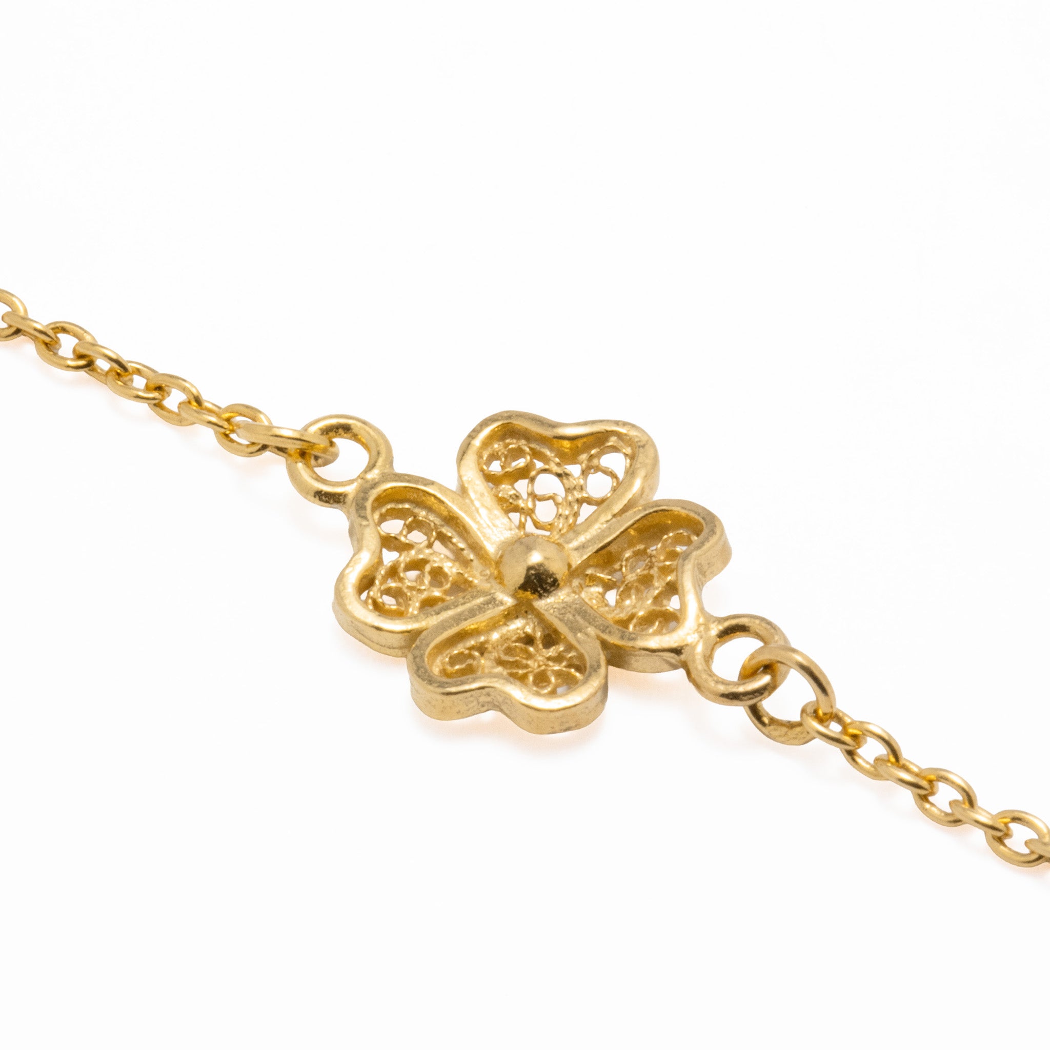 Pulseira Prata Dourada Filigrana - Trevo