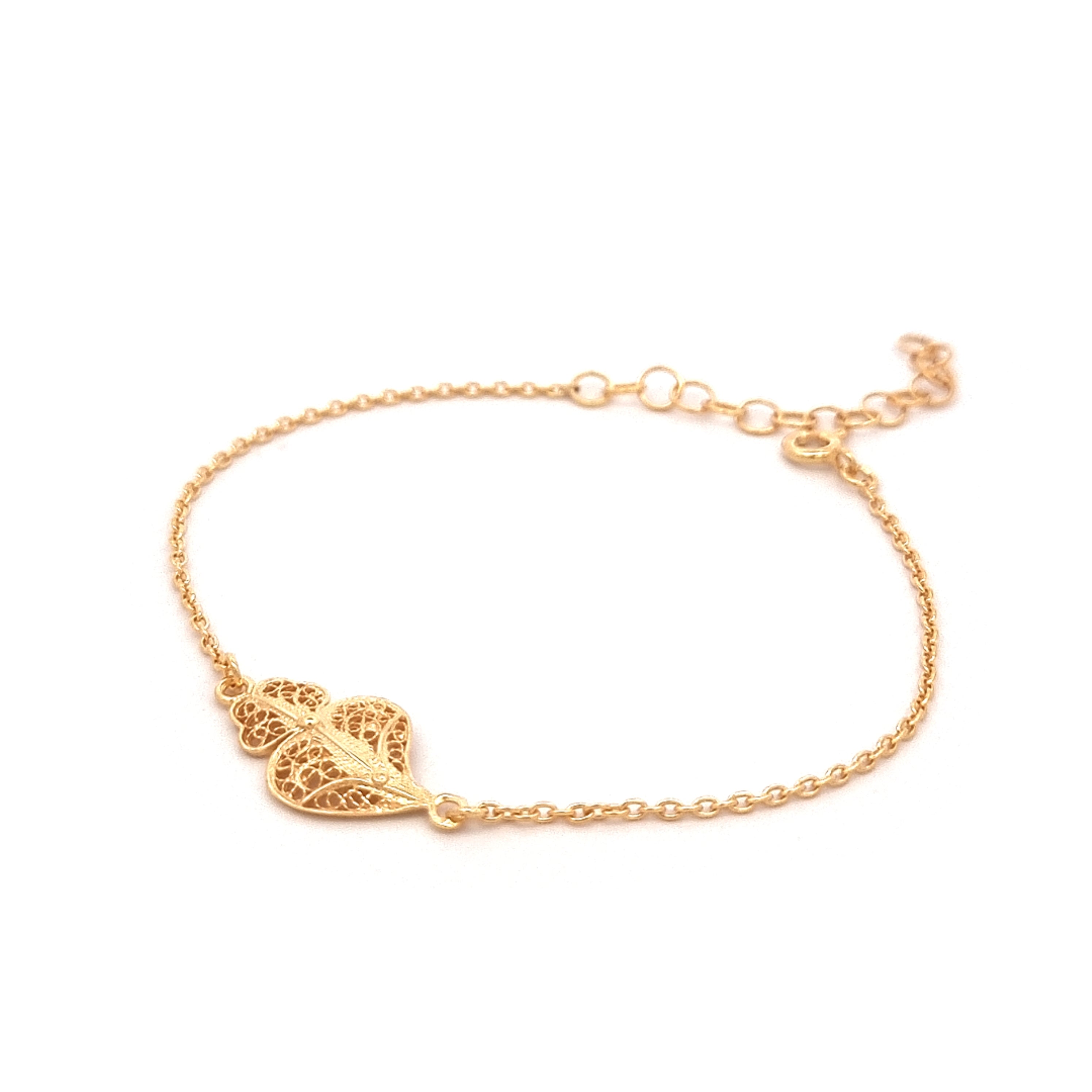 Pulseira Prata Dourada Filigrana - Coração De Viana