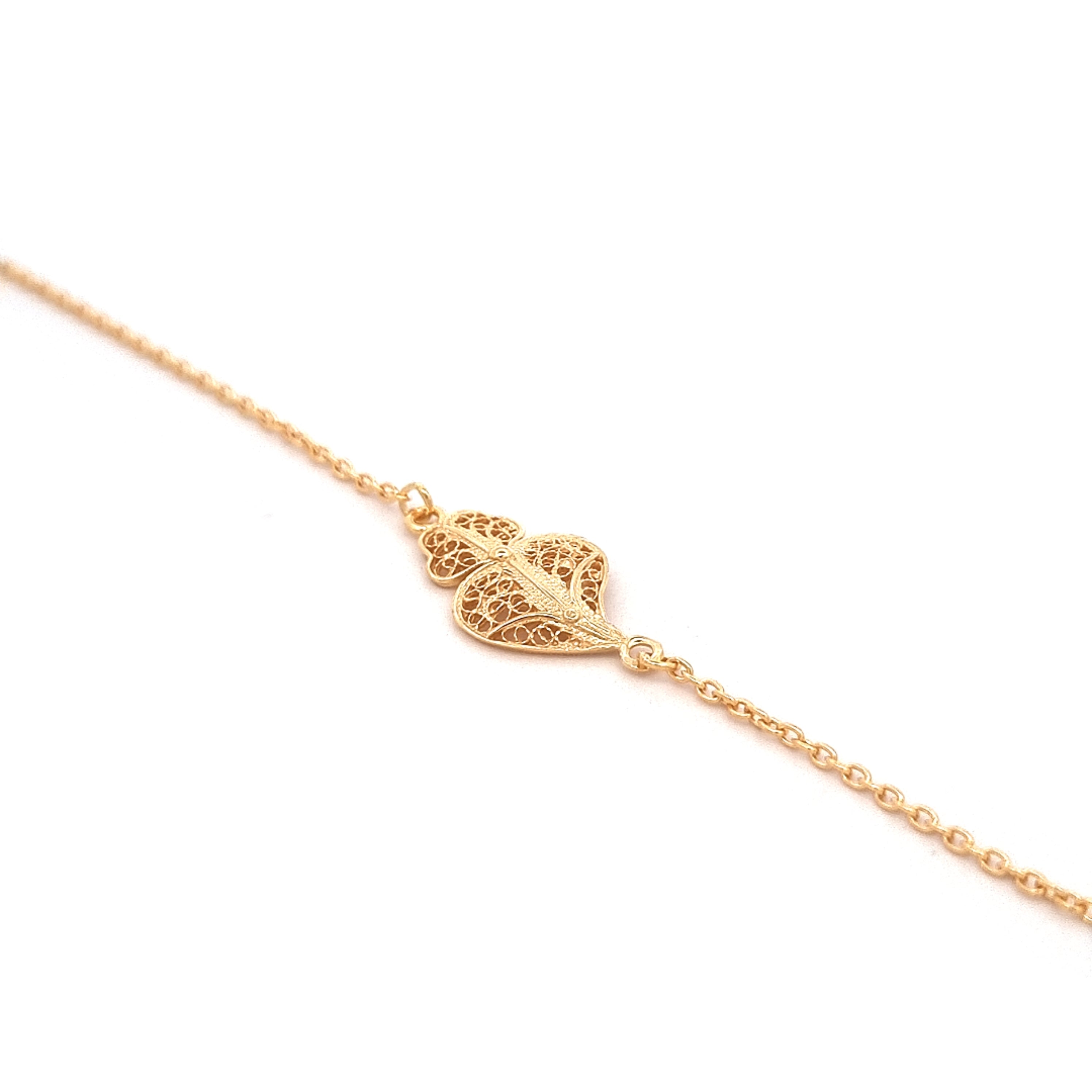 Pulseira Prata Dourada Filigrana - Coração De Viana