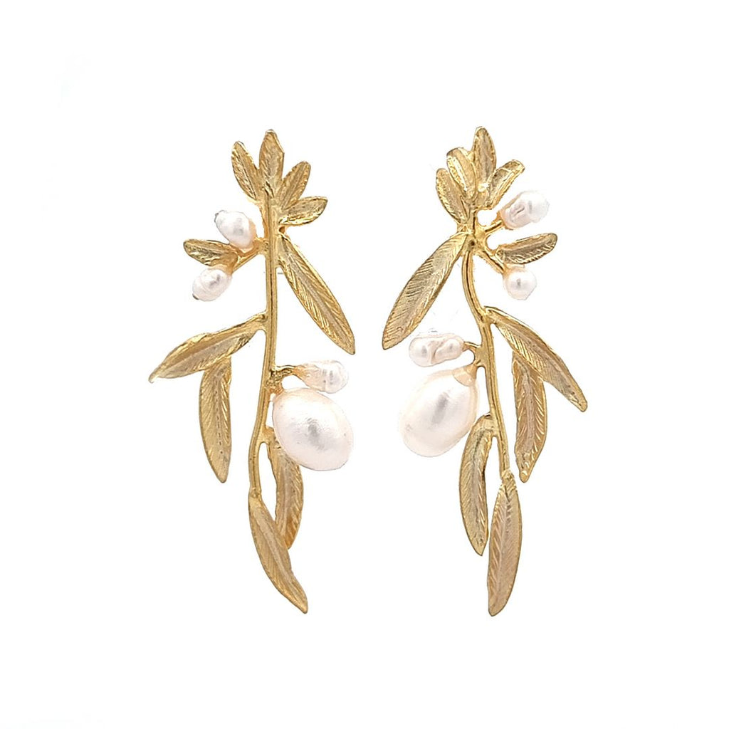 Brincos Prata Dourada Pérola