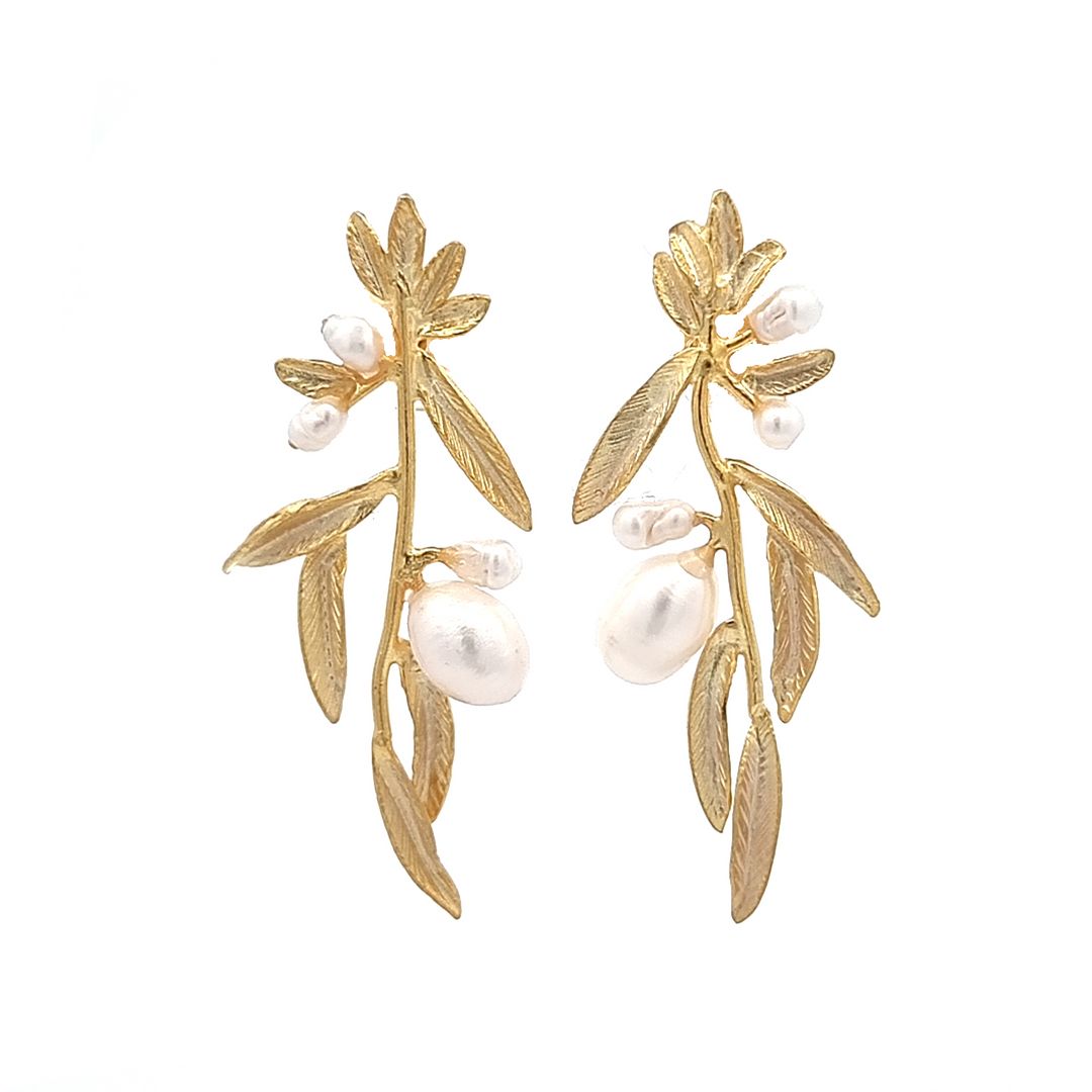 Brincos Prata Dourada Pérola