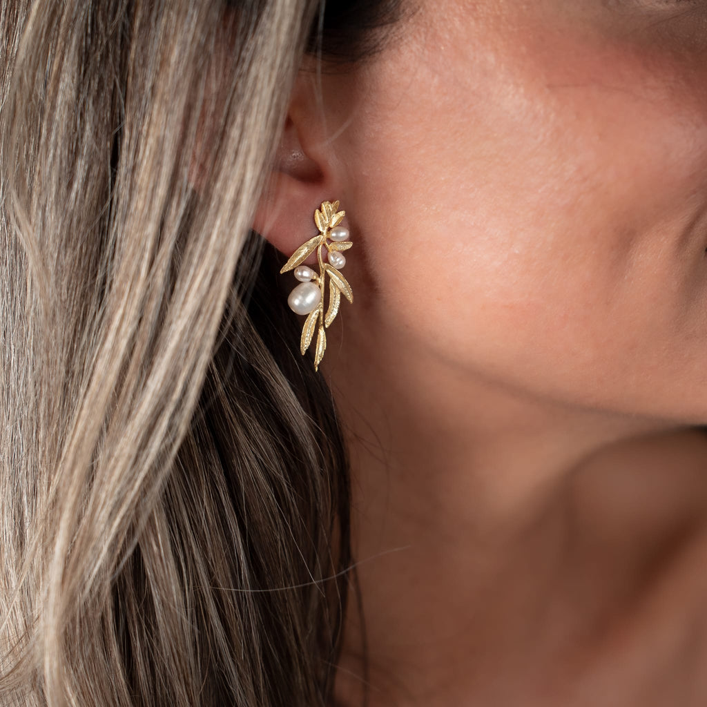 Brincos Prata Dourada Pérola