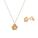 Conjunto Colar e Brincos Dourados com Pérolas - Coleção Flower